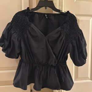 Black puffy sleeve peplum top